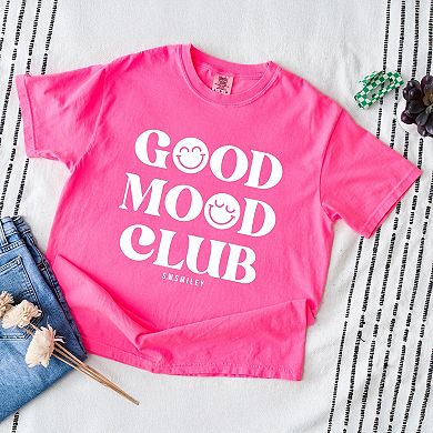 S.W.Smiley Good Mood Club - Women's Garment Dyed Graphic T-Shirt
