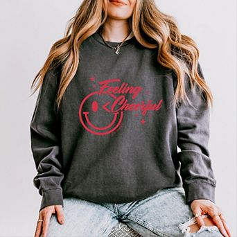 S.W.Smiley Feeling Cheerful Sparkle - Women's Lightweight Garment Dyed Sweatshirt