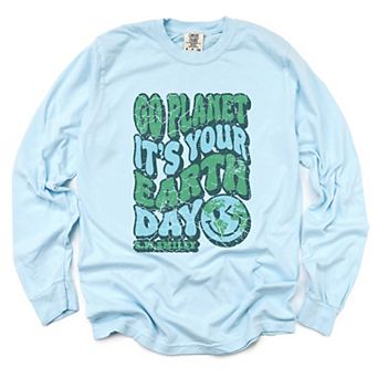 S.W.Smiley Go Planet It's Your Earth Day - Women's Garment Dyed Long Sleeve Graphic T-Shirt