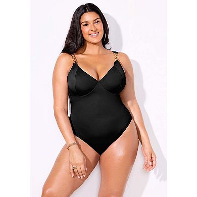 Swimsuits for All Women's Chain Accent Underwire One Piece Swimsuit