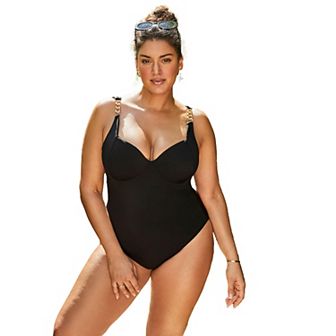 Swimsuits for All Women's Chain Accent Underwire One Piece Swimsuit