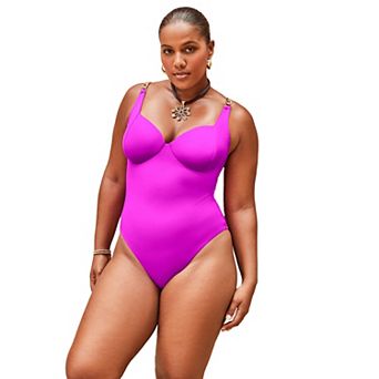 Swimsuits for All Women's Chain Accent Underwire One Piece Swimsuit