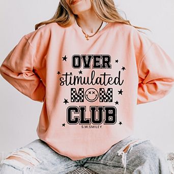 S.W.Smiley Over Stimulated Mom Club - Women's Lightweight Garment Dyed Sweatshirt