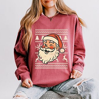 Ugly Sweater Santa Face - Women's Lightweight Garment Dyed Sweatshirt