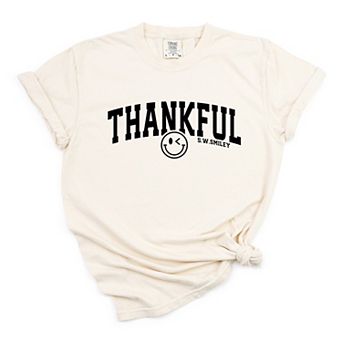 S.W.Smiley Thankful Varsity Arched - Women's Garment Dyed Graphic T-Shirt