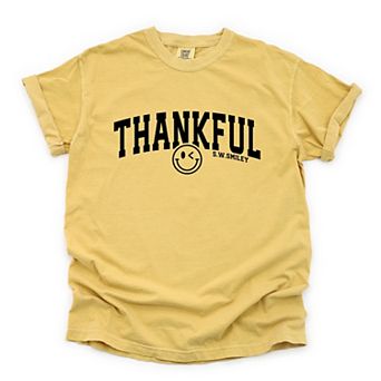 S.W.Smiley Thankful Varsity Arched - Women's Garment Dyed Graphic T-Shirt