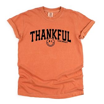 S.W.Smiley Thankful Varsity Arched - Women's Garment Dyed Graphic T-Shirt
