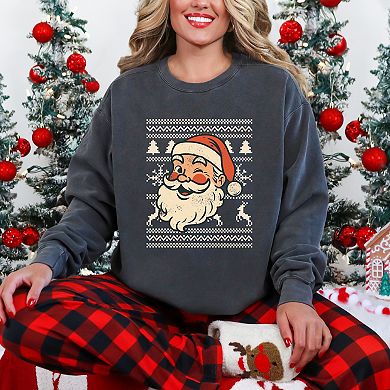 Ugly Sweater Santa Face - Women's Garment Dyed Sweatshirt