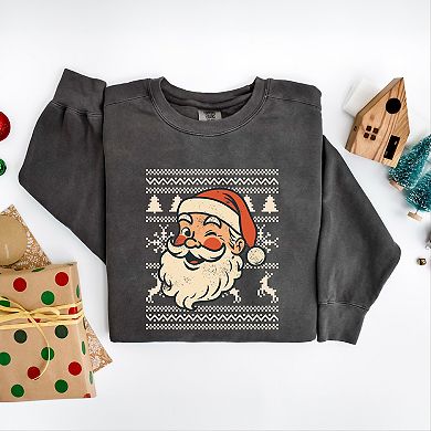 Ugly Sweater Santa Face - Women's Garment Dyed Sweatshirt
