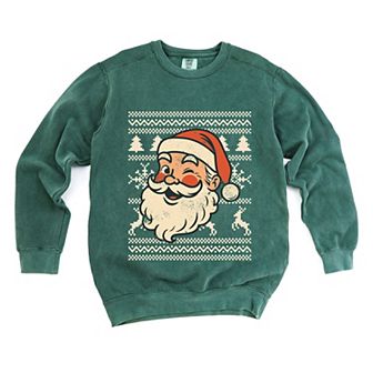 Ugly Sweater Santa Face - Women's Garment Dyed Sweatshirt