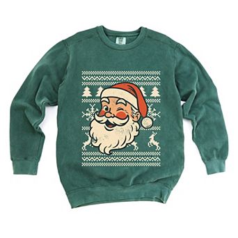 Ugly Sweater Santa Face - Women's Garment Dyed Sweatshirt