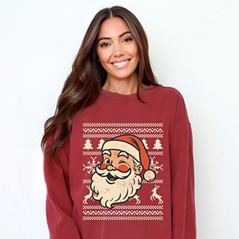 Ugly Sweater Santa Face - Women's Garment Dyed Sweatshirt
