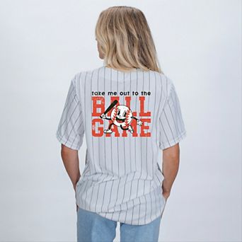 Take Me Out To The Ball Game Distressed - Womens Striped Baseball Jersey