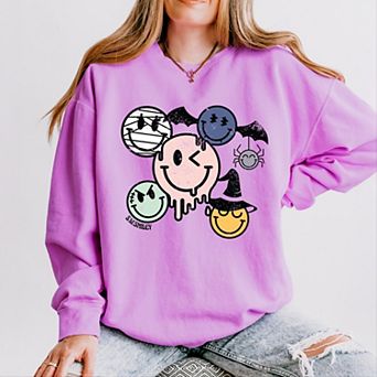 S.W.Smiley Halloween Smileys - Women's Lightweight Garment Dyed Sweatshirt