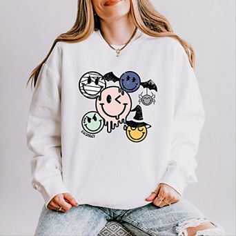 S.W.Smiley Halloween Smileys - Women's Lightweight Garment Dyed Sweatshirt