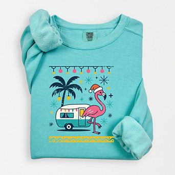 Ugly Sweater Flamingo - Women's Lightweight Garment Dyed Sweatshirt