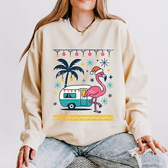 Ugly Sweater Flamingo - Women's Lightweight Garment Dyed Sweatshirt