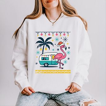 Ugly Sweater Flamingo - Women's Lightweight Garment Dyed Sweatshirt