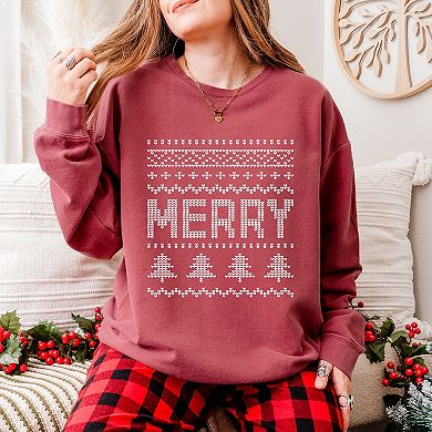Ugly Sweater Merry - Women's Lightweight Garment Dyed Sweatshirt