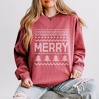 Ugly Sweater Merry - Women's Lightweight Garment Dyed Sweatshirt