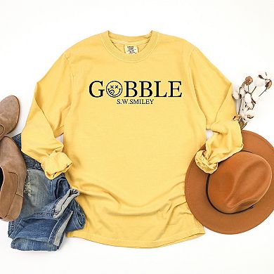 S.W.Smiley Gobble Typewriter - Women's Garment Dyed Long Sleeve Graphic T-Shirt