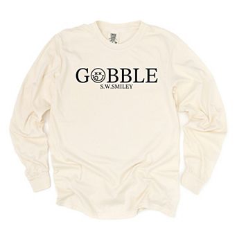 S.W.Smiley Gobble Typewriter - Women's Garment Dyed Long Sleeve Graphic T-Shirt