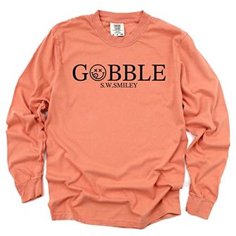 S.W.Smiley Gobble Typewriter - Women's Garment Dyed Long Sleeve Graphic T-Shirt