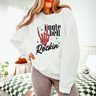 Jingle Bell Rockin' Skeleton Glitter - Womens Lightweight Garment Dyed Sweatshirt