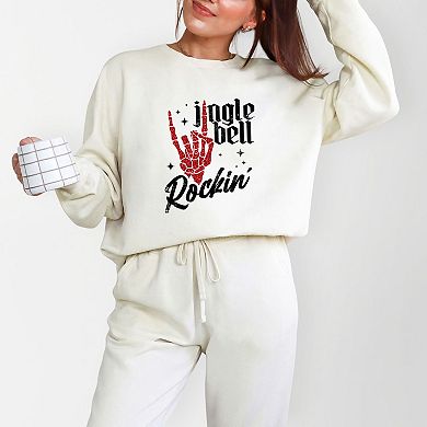 Jingle Bell Rockin' Skeleton Glitter - Womens Lightweight Garment Dyed Sweatshirt