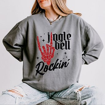 Jingle Bell Rockin' Skeleton Glitter - Womens Lightweight Garment Dyed Sweatshirt