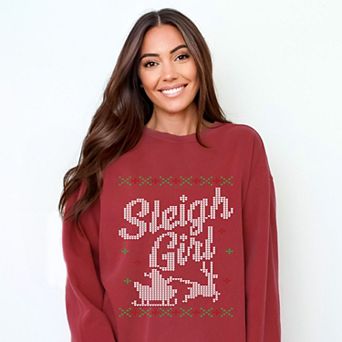Ugly Sweater Sleigh Girl - Women's Garment Dyed Graphic Sweatshirt