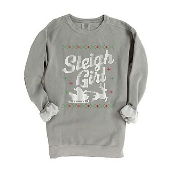 Ugly Sweater Sleigh Girl - Women's Garment Dyed Graphic Sweatshirt