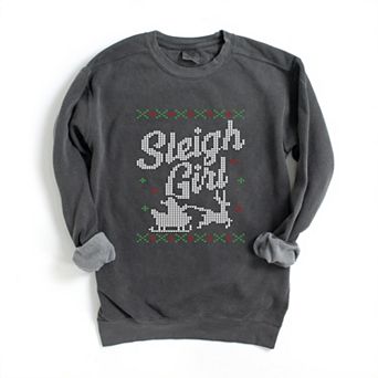 Ugly Sweater Sleigh Girl - Women's Garment Dyed Graphic Sweatshirt