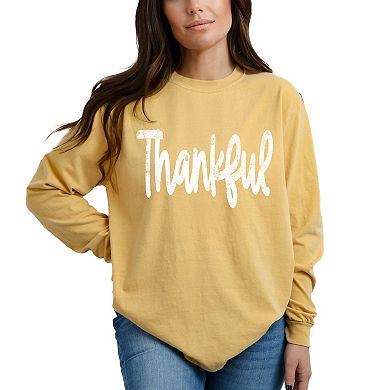 Thankful Cursive Distressed - Women's Garment Dyed Long Sleeve Graphic T-Shirt