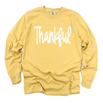 Thankful Cursive Distressed - Women's Garment Dyed Long Sleeve Graphic T-Shirt