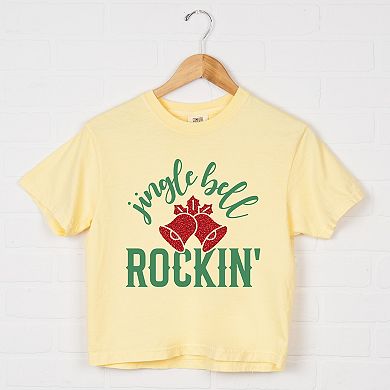 Jingle Bell Rockin' Bell Glitter - Womens Boxy Crop Top