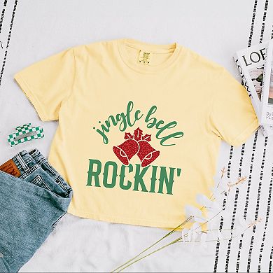 Jingle Bell Rockin' Bell Glitter - Womens Boxy Crop Top