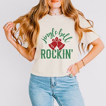 Jingle Bell Rockin' Bell Glitter - Womens Boxy Crop Top