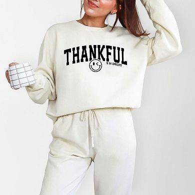S.W.Smiley Thankful Varsity Arched - Women's Lightweight Garment Dyed Sweatshirt