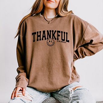 S.W.Smiley Thankful Varsity Arched - Women's Lightweight Garment Dyed Sweatshirt