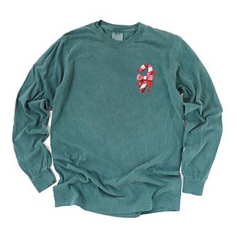 Candy Cane Bow Patchwork Print - Women's Garment Dyed Long Sleeve Graphic T-Shirt