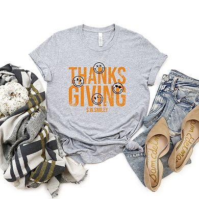S.W.Smiley Thanksgiving Distressed - Women's Short Sleeve Graphic T-Shirt