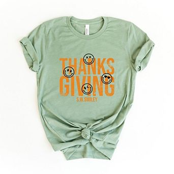 S.W.Smiley Thanksgiving Distressed - Women's Short Sleeve Graphic T-Shirt