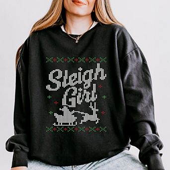 Ugly Sweater Sleigh Girl - Women's Lightweight Garment Dyed Sweatshirt