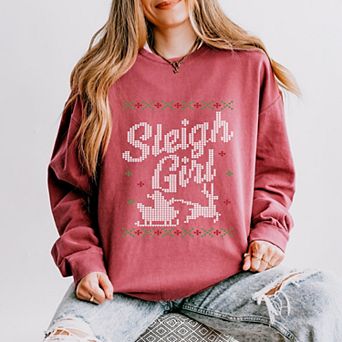 Ugly Sweater Sleigh Girl - Women's Lightweight Garment Dyed Sweatshirt