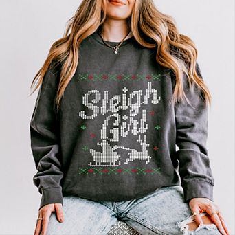 Ugly Sweater Sleigh Girl - Women's Lightweight Garment Dyed Sweatshirt