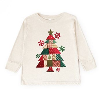 Christmas Tree Patchwork Print - Toddler Long Sleeve Graphic Tee