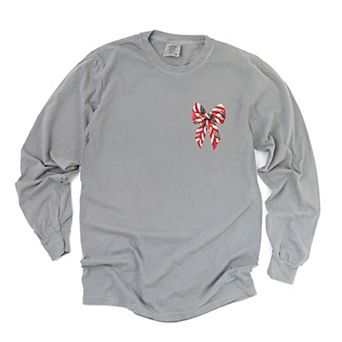 Christmas Bow Quilted Print - Women's Garment Dyed Long Sleeve Graphic T-Shirt