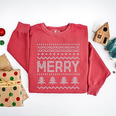 Ugly Sweater Merry - Women's Garment Dyed Graphic Sweatshirt