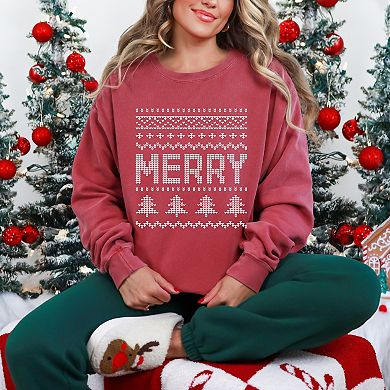 Ugly Sweater Merry - Women's Garment Dyed Graphic Sweatshirt